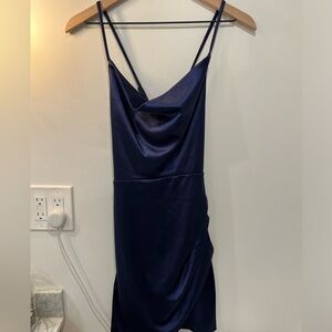 Blue Satin Tie Back Dress